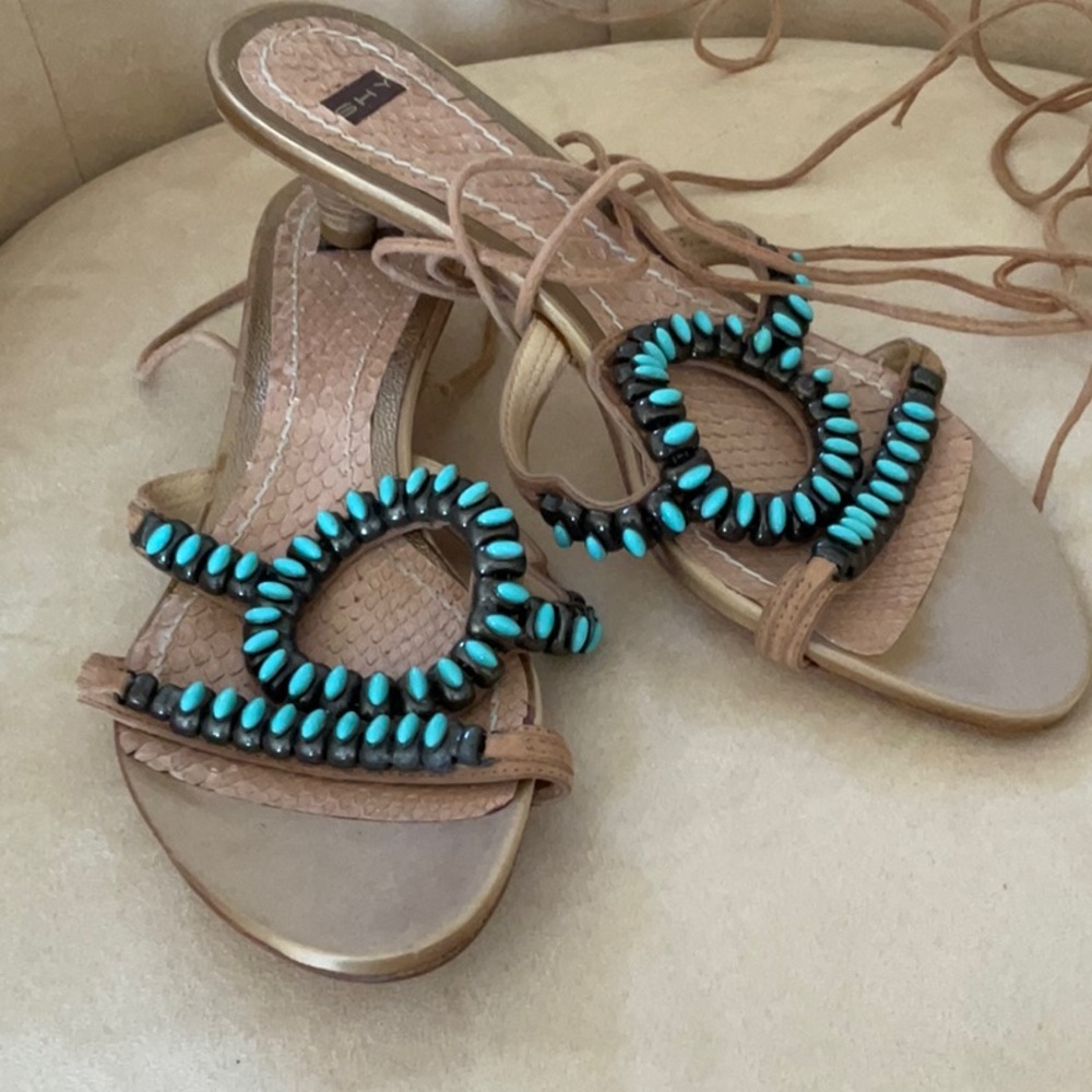 NEW SHY turquoise lace up leg shoes eu 40 9 9.5
